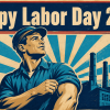 Labor Day 2026: Celebrating the People Who Power Wisconsin Business Happy Labor Day 2026 vintage poster of an American worker rolling up his sleeve with a factory and flag